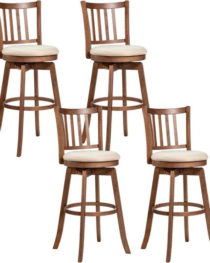 Giantex 30.5" Counter Height Stools with Rubber Wood Legs & Footrest & Upholstered Seat