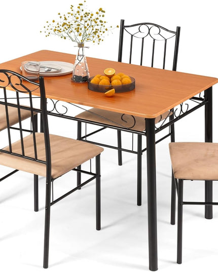 Giantex 5-Piece Dining Table Set, Modern Rectangular Dining Table & 4 Dining Chairs Set with Metal Frame