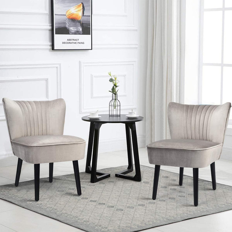 Set of 2 Velvet Accent Chair, Upholstered Modern Leisure Club Chairs w/ Solid Wood Legs - Giantexus