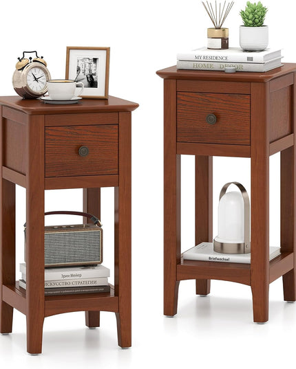 Giantex 23.5" H Side Table w/Open Storage Shelf & Solid Wood Frame No Assembly Needed