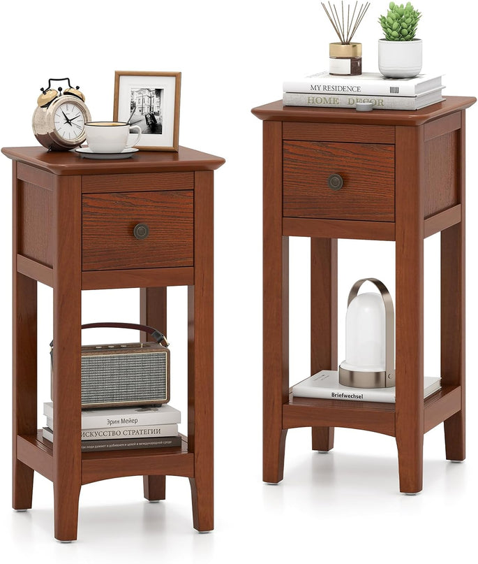 Giantex 23.5" H Side Table w/Open Storage Shelf & Solid Wood Frame No Assembly Needed