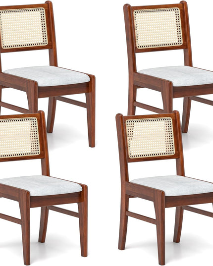 Giantex Rattan Dining Chairs Set of 2/4, Wooden Kitchen Chairs w/Cane Back, Rubber Wood Frame