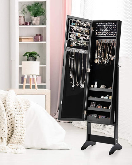Jewelry Cabinet with Full-Length Mirror, Standing Jewelry Armoire Organizer
