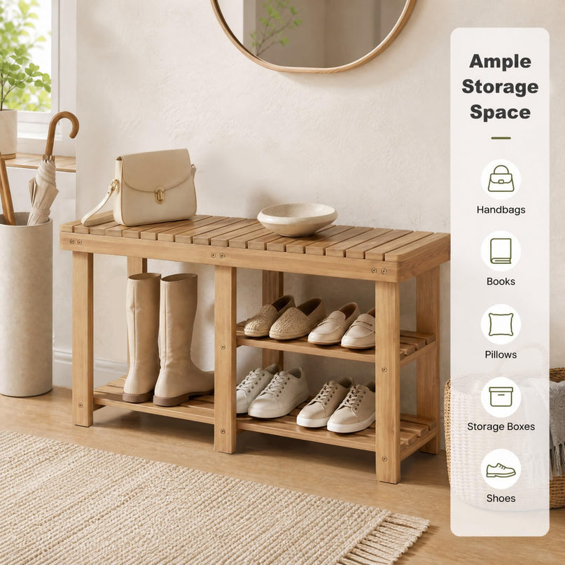 GIANTEX 3-Tier Wooden Shoe Rack Bench