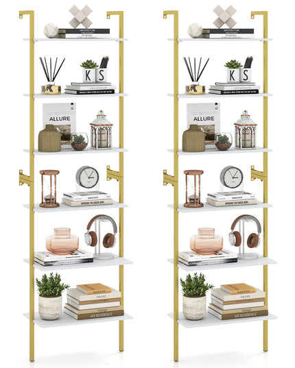 GIANTEX Ladder Shelf | 6-Tier Wall Mounted Bookshelf with Metal Frame (1/2)