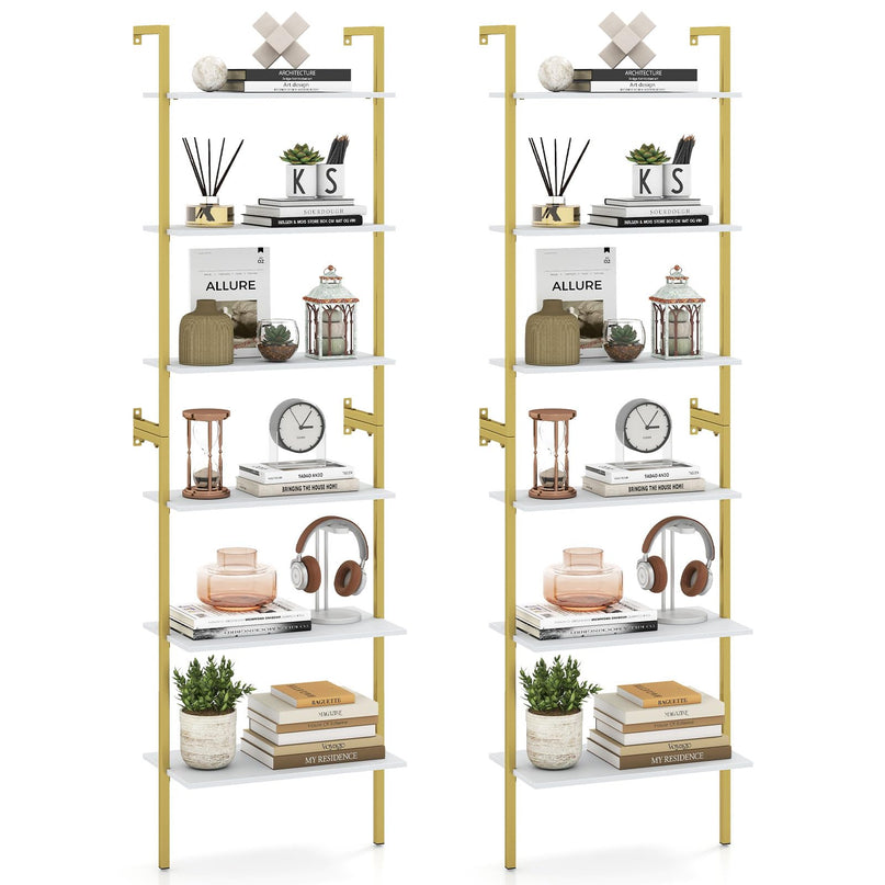 GIANTEX Ladder Shelf | 6-Tier Wall Mounted Bookshelf with Metal Frame (1/2)