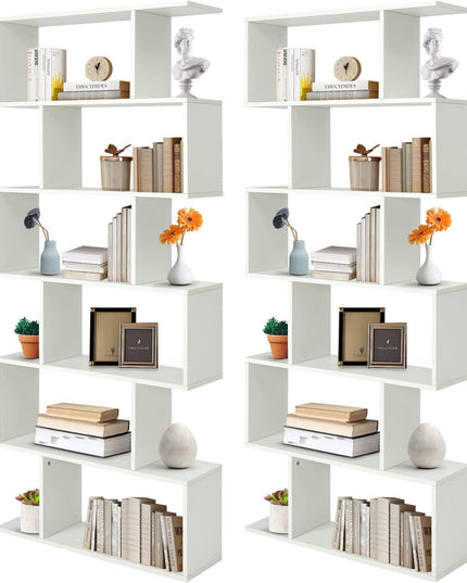 Giantex Geometric Bookcase Rustic, Solid Wood S-Shaped Bookshelf