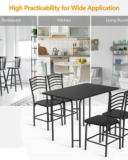 Giantex 5 PCS Dining Table Set 4 Person, Modern Kitchen Table and 4 Chairs,Black