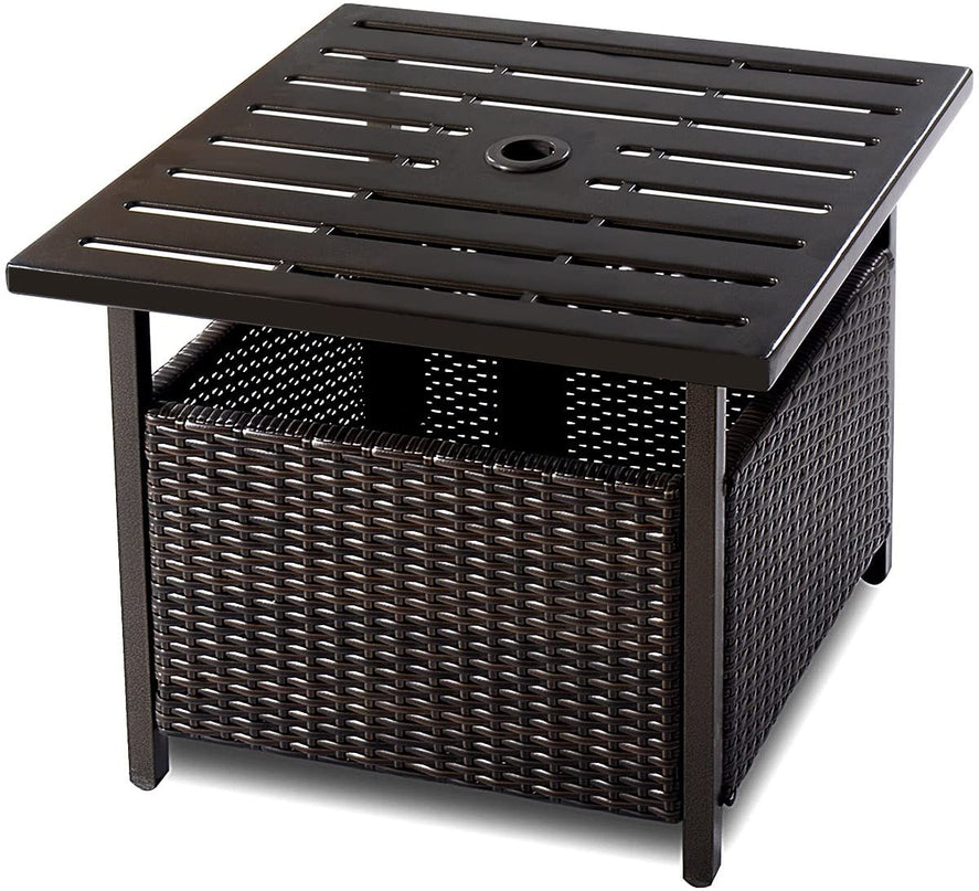 Giantex Patio Rattan Wicker Umbrella Side Table