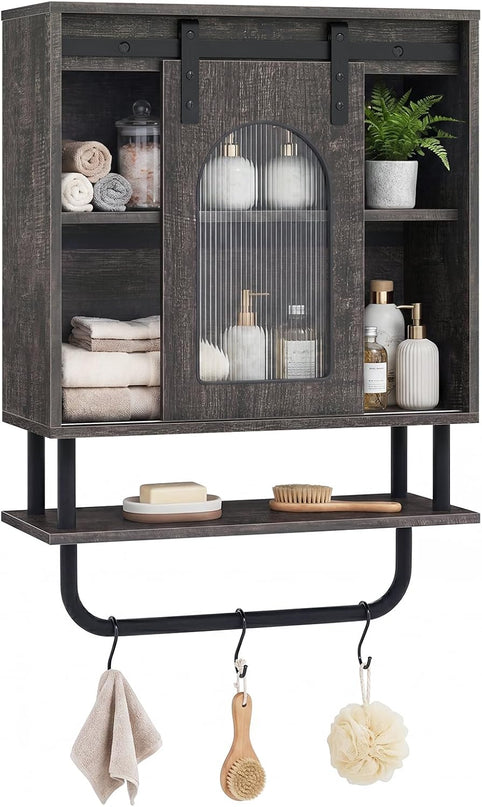Giantex Bathroom Wall Cabinet | Farmhouse Medicine Cabinet with Sliding Barn Door