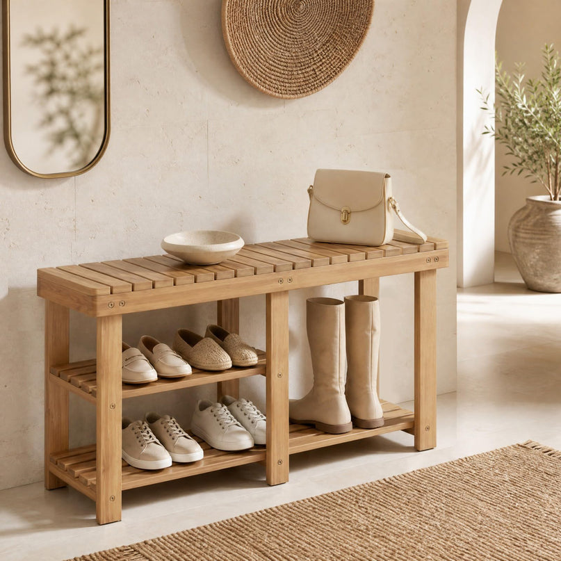 GIANTEX 3-Tier Wooden Shoe Rack Bench