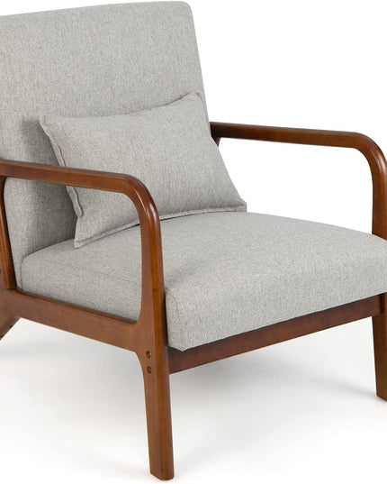 Giantex Modern Accent Chair with Pillow - Comfy Upholstered Lounge Armchair with Anti-Slip Felt Pads
