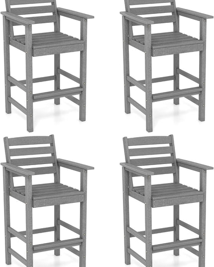 Giantex 29” Bar Stools Set of 2/4, HDPE Barstools w/Back, Armrests & Footrests, Max Load 330Lbs