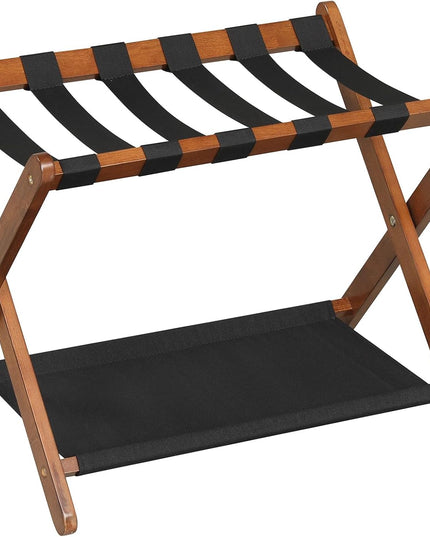 Giantex Folding Luggage Rack | Solid Rubber Wood Suitcase Stand with Storage Shelves (1/2)
