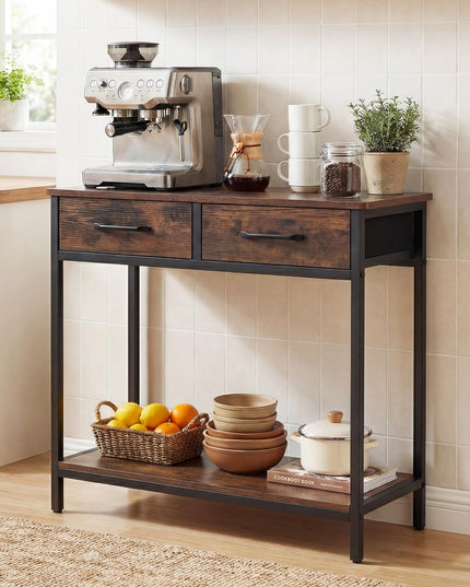GIANTEX 29.5" Narrow Console Table w/ 2 Fabric Drawers & Open Compartment