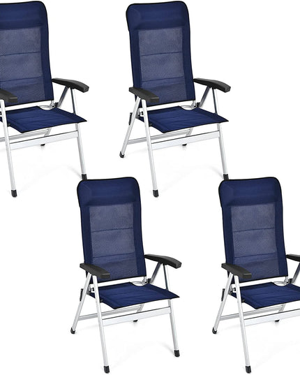 Giantex Set of 4 Patio Chairs, Folding Outdoor Chairs, High Back Recliner (Blue)