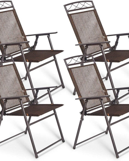 Giantex Set of 4 Patio Folding Sling Chairs Steel Camping Deck Garden Pool Backyard Chairs