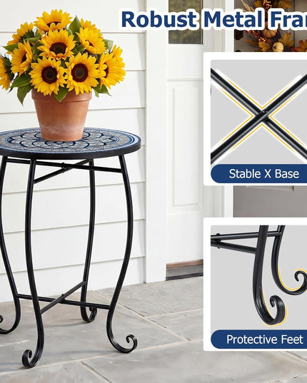 Giantex Outdoor Side Table, Blooming Lotus Mosaic Patio Accent Table