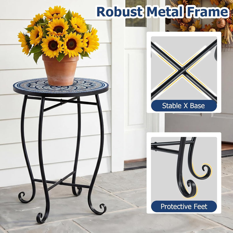 Giantex Outdoor Side Table, Blooming Lotus Mosaic Patio Accent Table