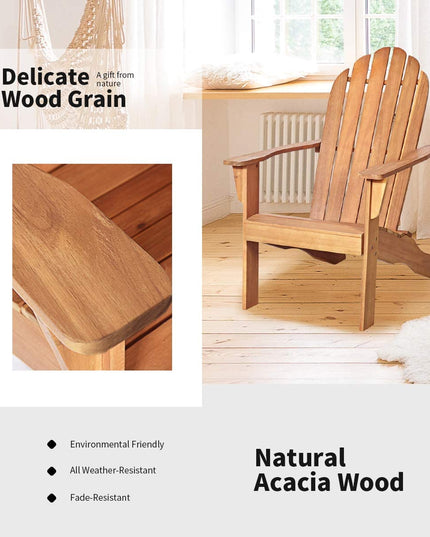 Giantex Adirondack Chair Outdoor Wooden W/Ergonomic Design Acacia Chair for Yard