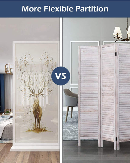 6 Panel Wood Room Divider, 5.6 Ft Tall Oriental Folding Freestanding Partition Privicy Room Dividers Screen for Home (White) - Giantexus