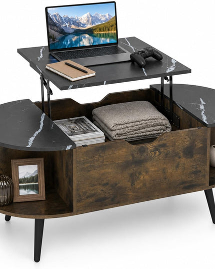 GIANTEX 39.5" Faux Marble Lift Top Coffee Table with Storage