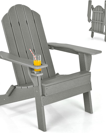 Adirondack Chair Outdoor Folding Chairs, Weather Resistant Patio Chair with Built-in Cup