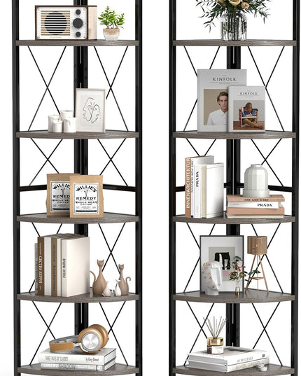 Giantex 5-Tier Corner Shelf, 63" Tall Corner Bookshelf, Freestanding Storage Rack w/Metal Frame