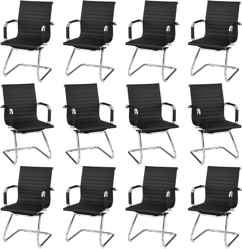 Giantex Conference Chair Set of 4 Heavy Duty PU Leather W/Protective Arm Sleeves
