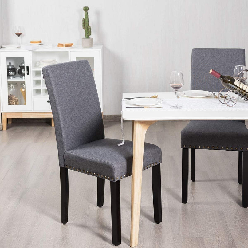 Giantex Upholstered Dining Chairs Set of 2 or 4, Fabric Side Chairs w/Wood Legs - Giantexus