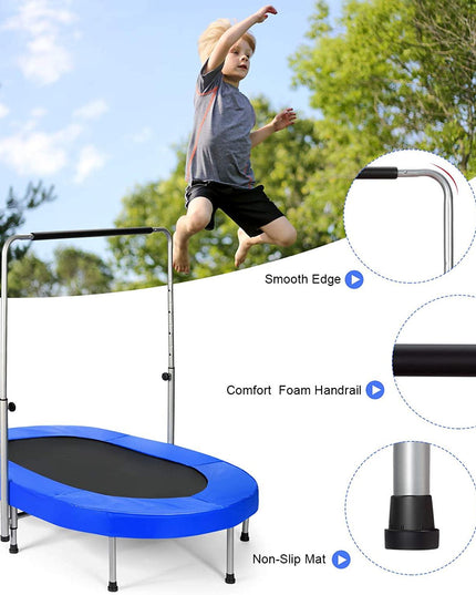 Mini Trampoline, 2 Persons Foldable Fitness Trampoline w/ 5 Levels Height Adjustable Handle, Max Load 330LBS - Giantexus