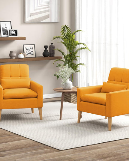 Giantex Modern Accent Chair, Mid-Century Linen Fabric Armchair