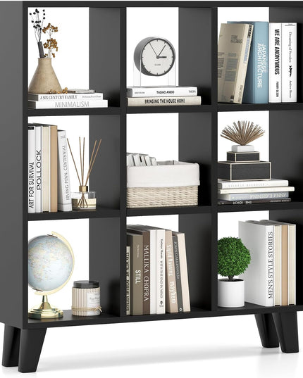 Giantex 9-Cube Open Bookcase, 3-Tier Freestanding Bookshelf with 4 Slanted Legs & 6 Removable Shelves