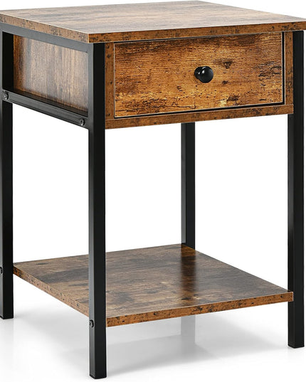 Giantex 2-Tier End Table with Drawer&Shelf Easy Assembly Sofa Side Table