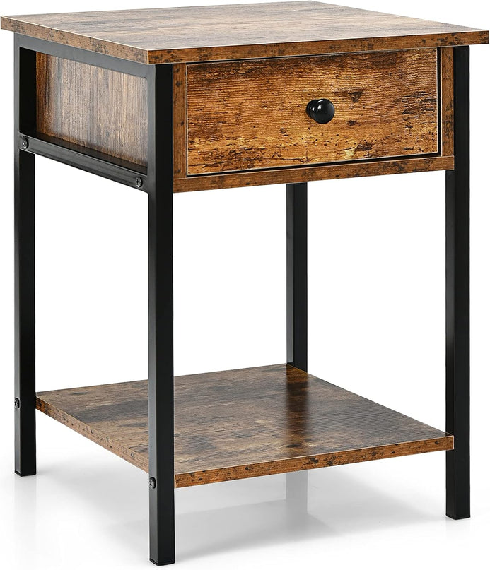Giantex 2-Tier End Table with Drawer&Shelf Easy Assembly Sofa Side Table