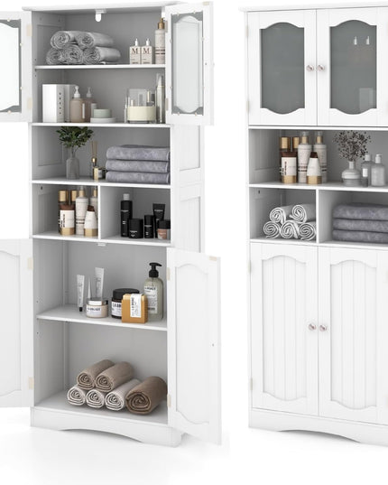 Giantex 58.5" Tall Storage Cabinet - Pantry Cabinet with Tempered Glass Doors, Adjustable Shelves