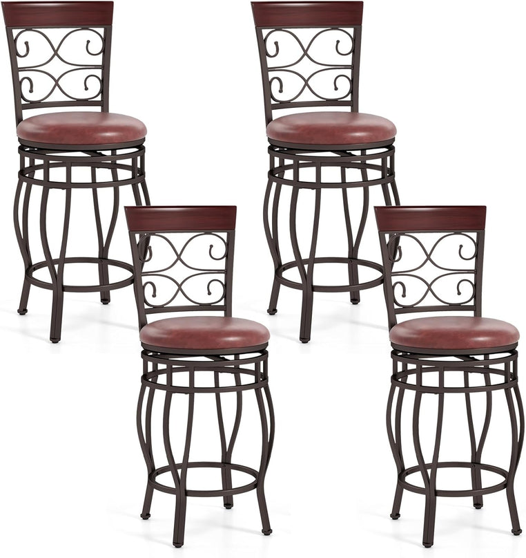 Giantex 26" Swivel Bar Stools with Upholstered PU Leather Seat & Footrest