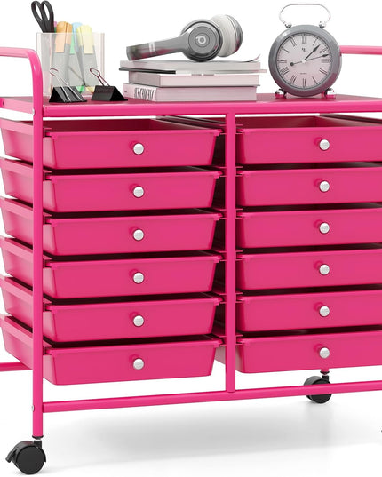 12 Drawers Rolling Cart for Office School Supplies - 25” x 15” x 24.5”