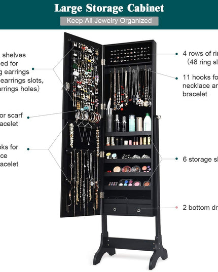 Lockable Standing Jewelry Armoire with Full Length Mirror - Giantex