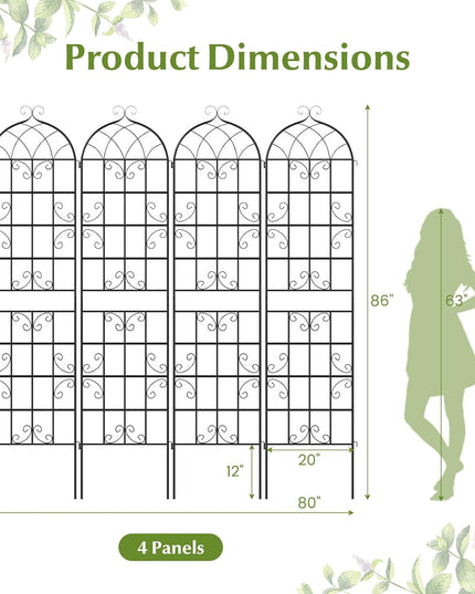 Giantex 86"x20" Metal Garden Trellis for Outdoor Climbing Plants(2/4 Packs)