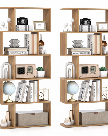 Giantex Étagère Géométrique 5 Niveaux, Bibliothèque en Bois en Forme de S de 158,75 cm de Haut avec Dispositif Anti-Basculement