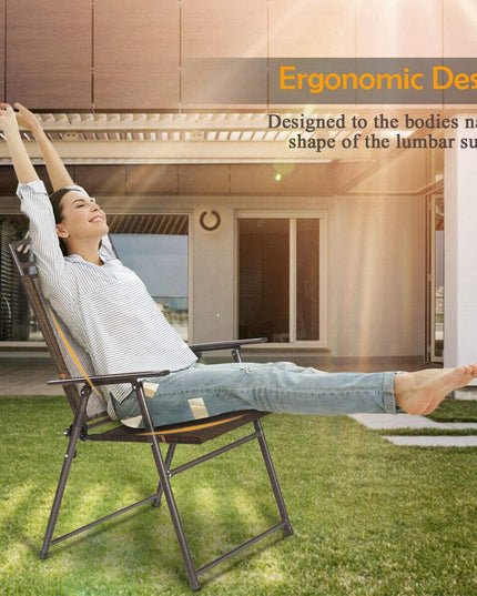 Giantex Set of 4 Patio Folding Sling Chairs Steel Camping Deck Garden Pool Backyard Chairs