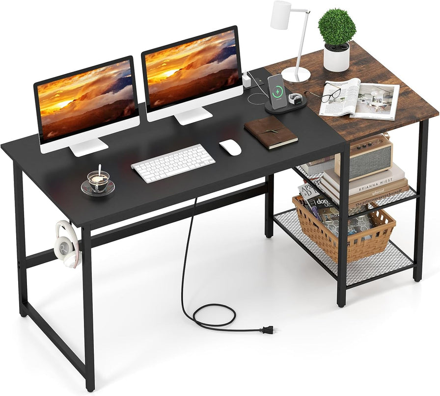 Giantex 59 Inch Computer Desk with Charging Station Study Writing Desk