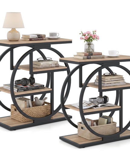GIANTEX 4-Tier Narrow End Table with Storage & Geometric Metal Frame (1/2)