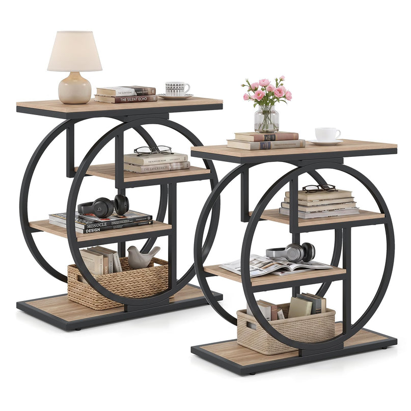 GIANTEX 4-Tier Narrow End Table with Storage & Geometric Metal Frame (1/2)