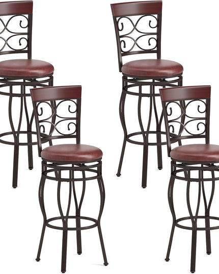 Giantex 30" Swivel Bar Stools Set of 2, Bar Height Bar Stools w/Back, Upholstered PU Leather Seat, Footrest, Rustic Brown