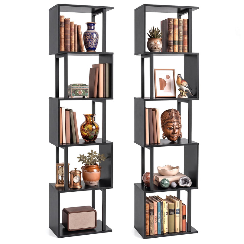 GIANTEX 5-Tier S-Shaped Wood Bookcase w/Metal Frame (1/2)