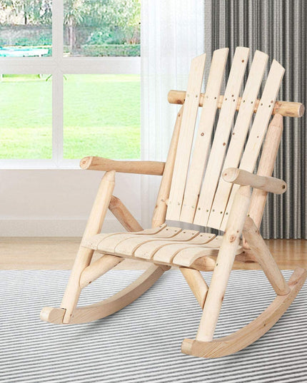 Log Rocking Chair Wood Porch & Patio Rocker for Deck Balcony