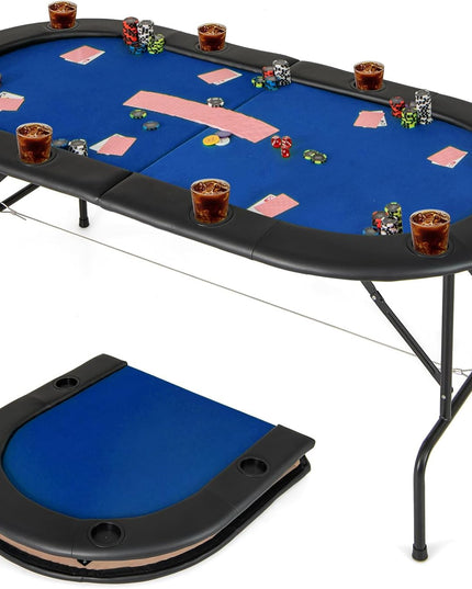 Giantex Foldable Play Poker Table w/Cup Holder, for Texas Casino Leisure Game Room,