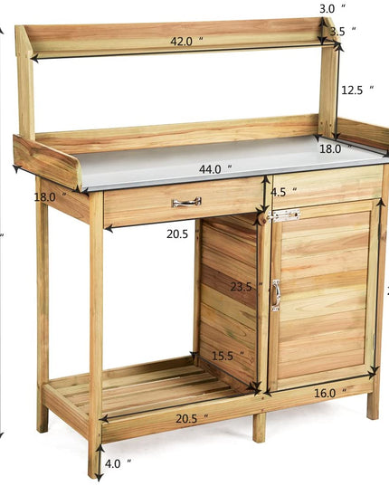 Potting Bench Table for Outside Natural Wood Garden Plant Lawn Patio Table